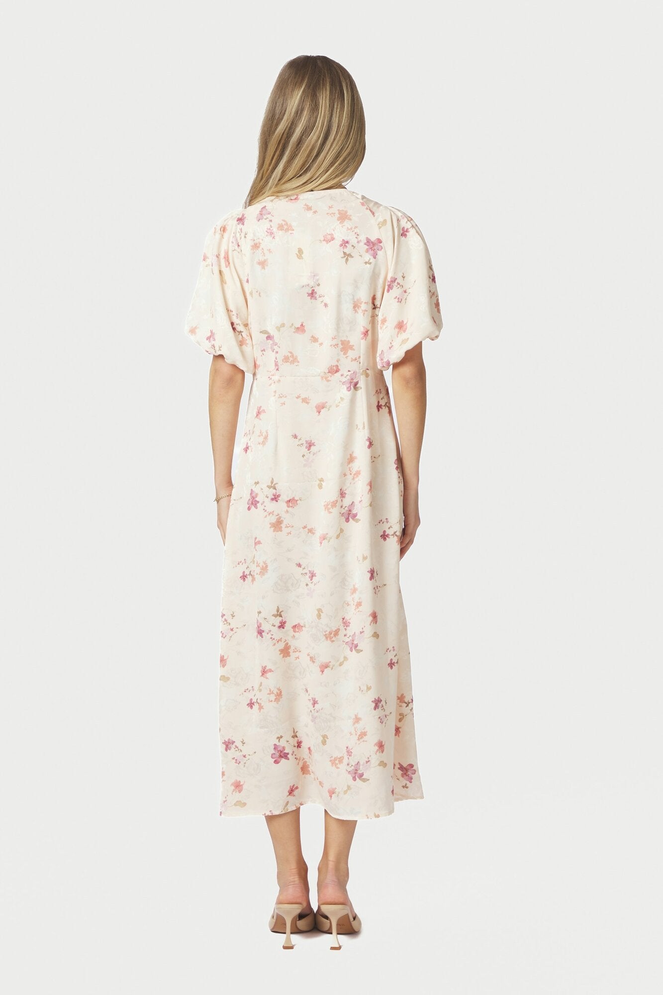 Illana Sateen Print kjole - creme